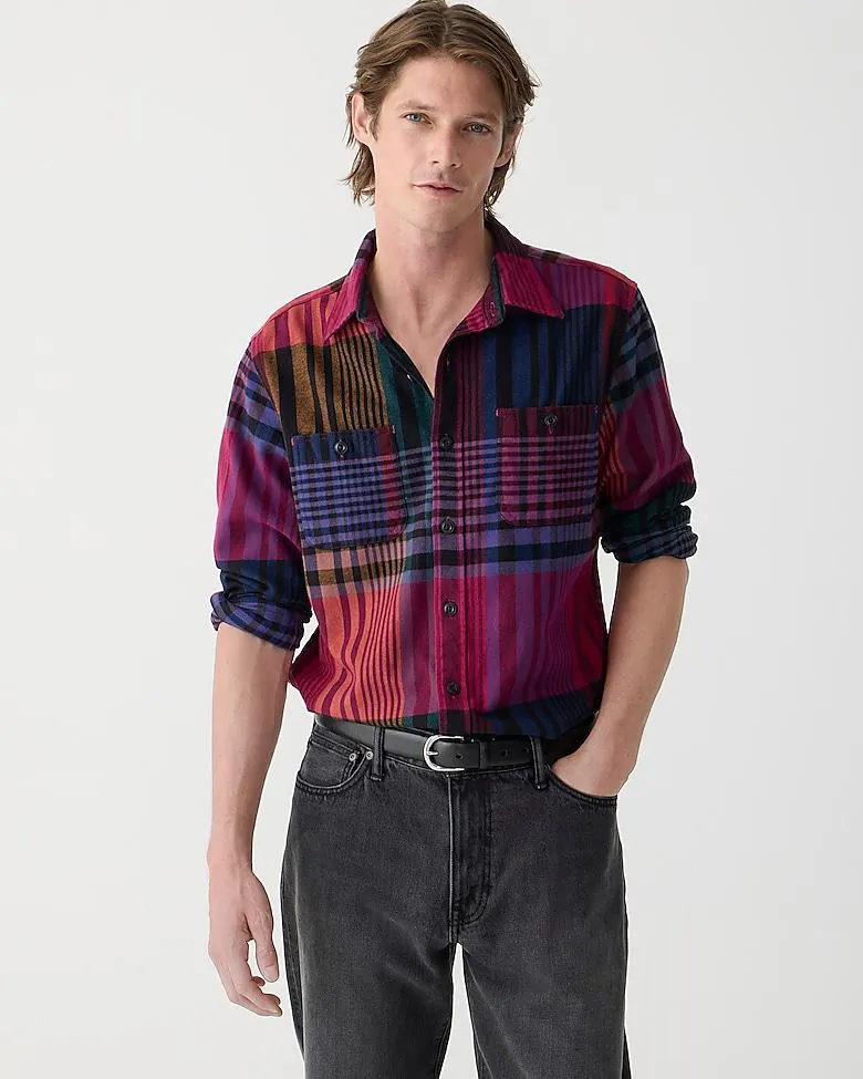 Midweight flannel workshirt in regenerative cotton