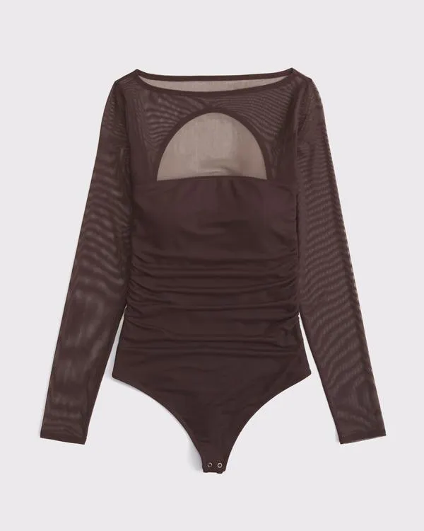 Bra-Free Long-Sleeve Open-Back Hardware Bodysuit