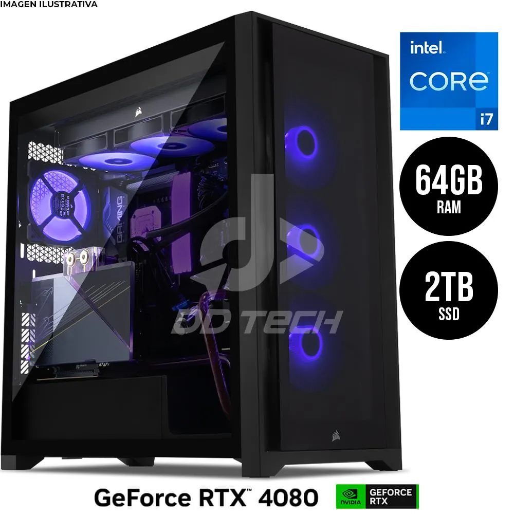 Computadora PRIDE GAMING HYDRO X / iCUE SYSTEM / NVIDIA GeForce RTX 4080 / Intel Core i7-14700F / 64GB RAM / 2TB SSD M.2 NVMe / ENF. LIQ. 360MM RGB / 1000W 80+ GOLD / Enfriamento Líquido Custom / INCLUYE WIFI