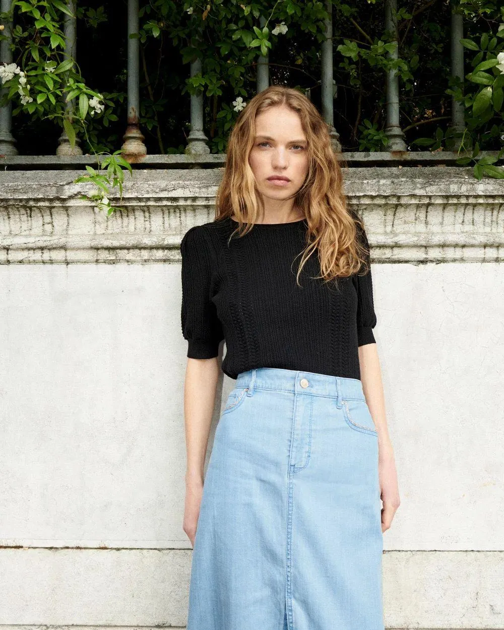 Pointelle Puff Sleeve Sweater