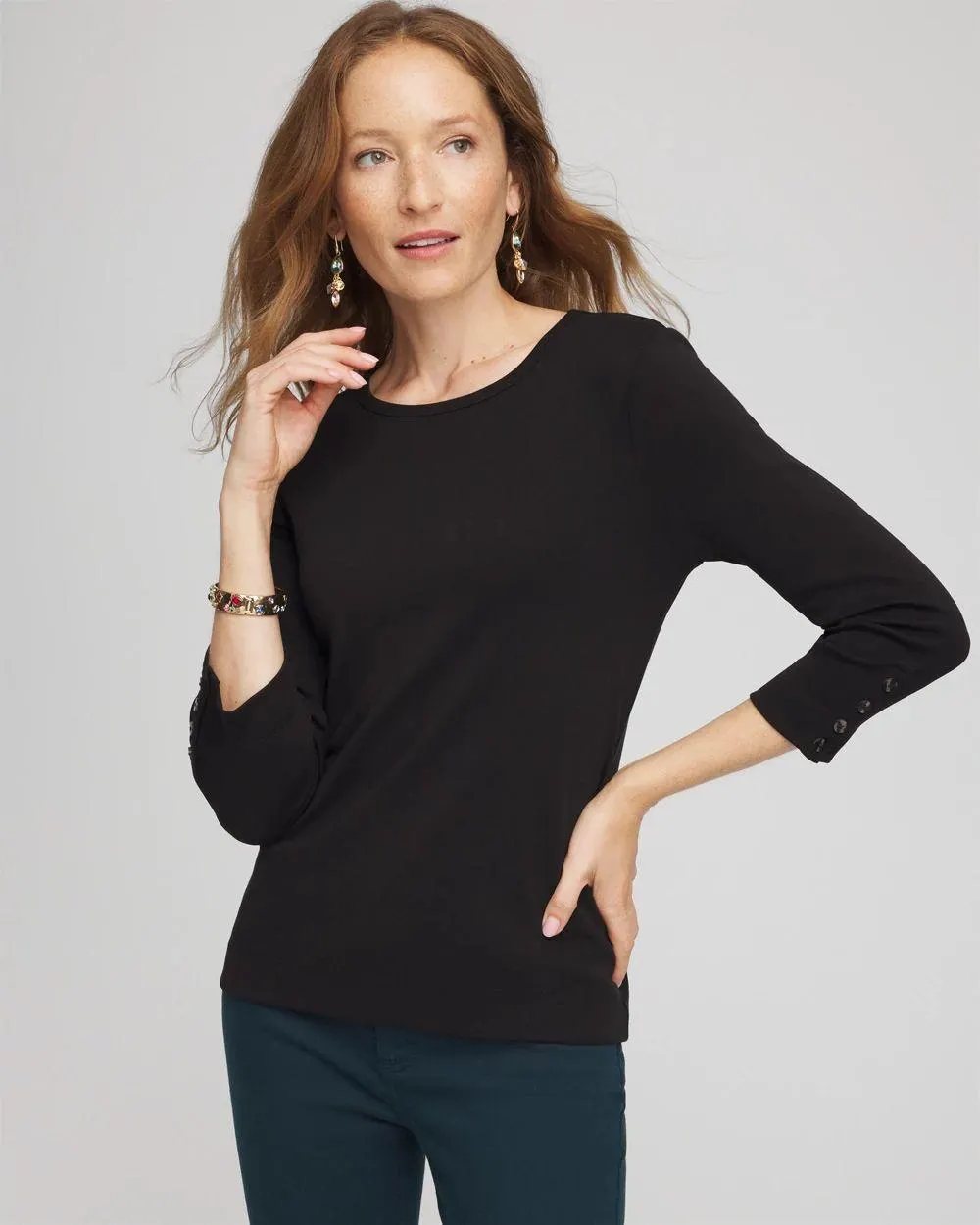 Pima Cotton Crewneck Button Tee