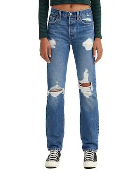 Jeans straight Levi's 501 lavado destruido corte cintura alta para mujer
