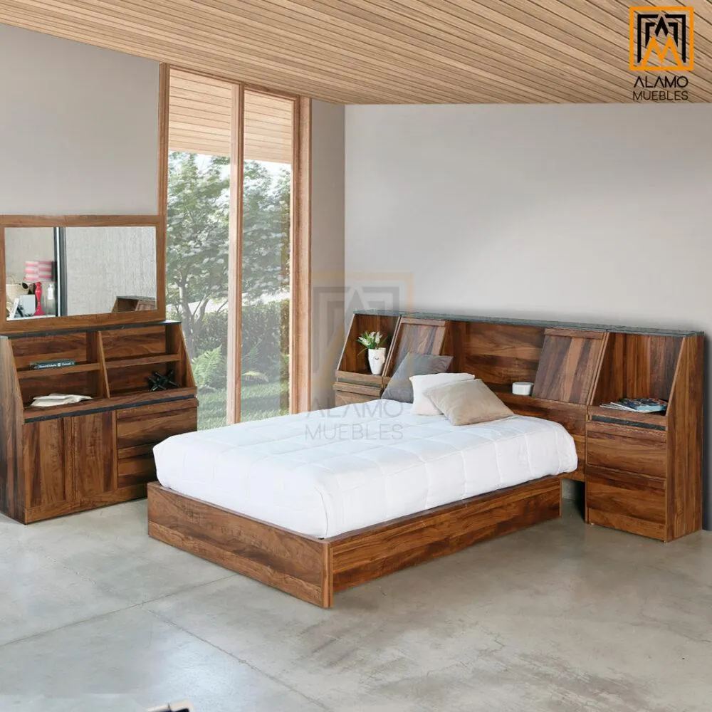 Recámara Indiana Mat/Qs Roble Americano c/espejo