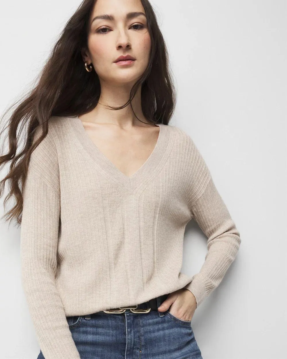 Relaxed Cashmere-Blend V-Neck Sweater