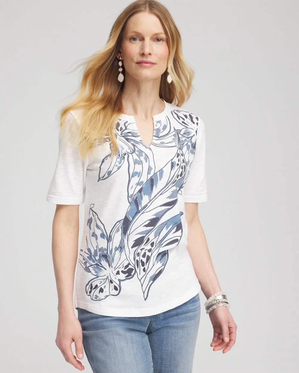 Floral Notch Neck Tee