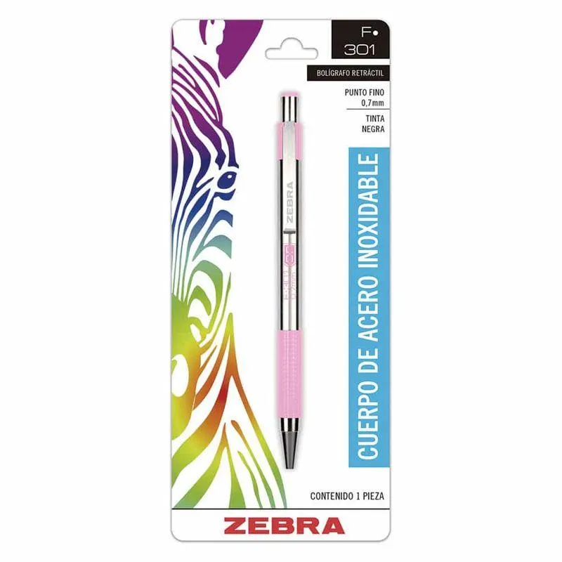 Bolígrafo Punto Fino Retráctil Negro Blíster F301 Pink Zebra