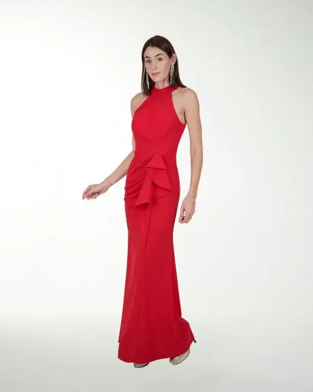 VESTIDO CL LISO TIPO HALTER CON DRAPEADO