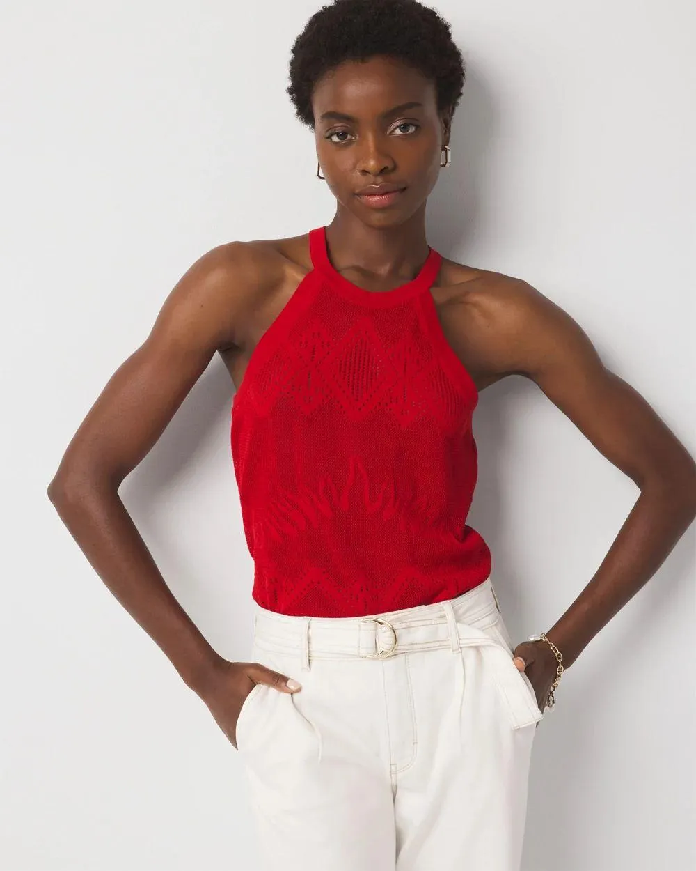 Pointelle Sweater Halter Top