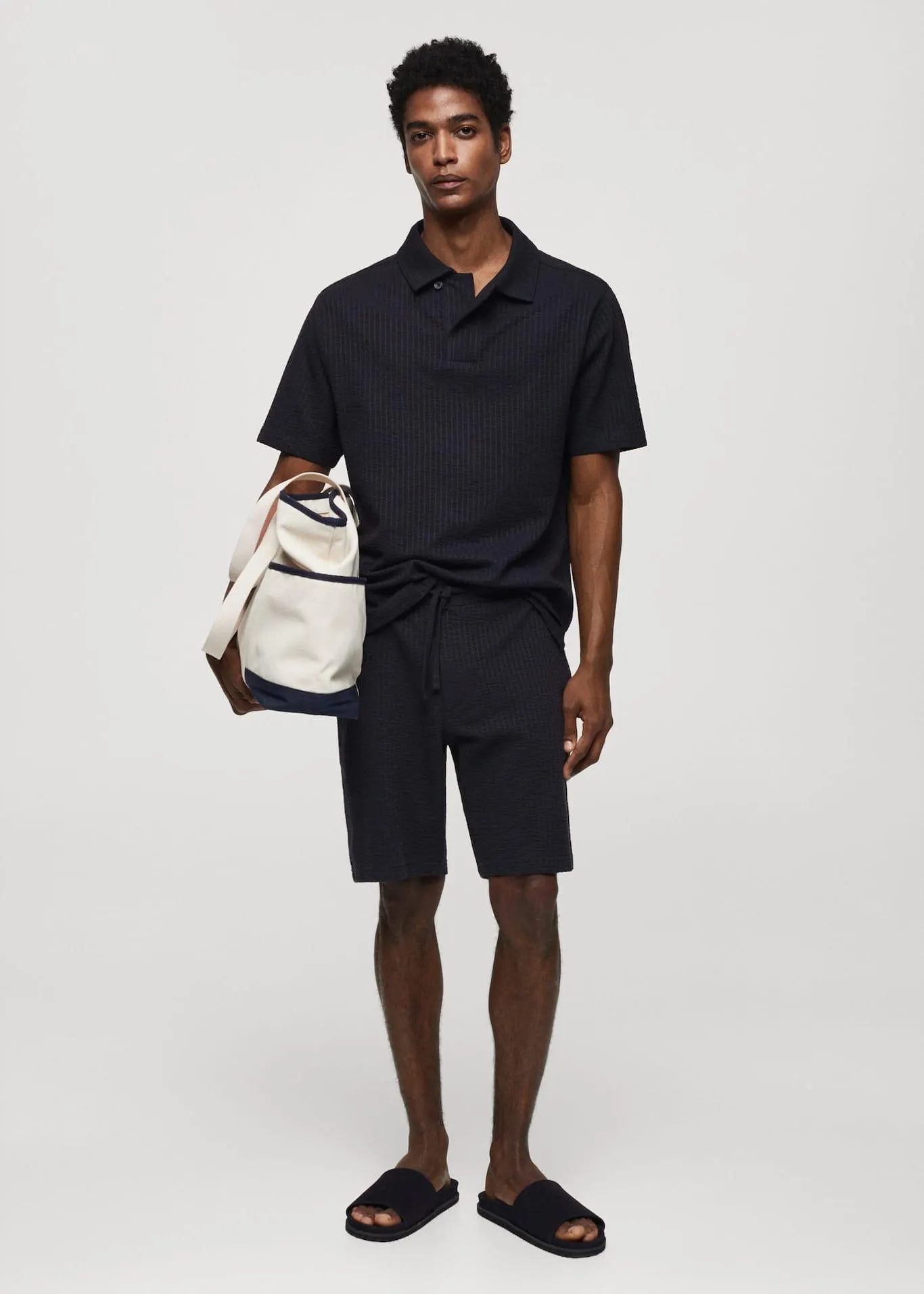 Seersucker cotton polo shirt