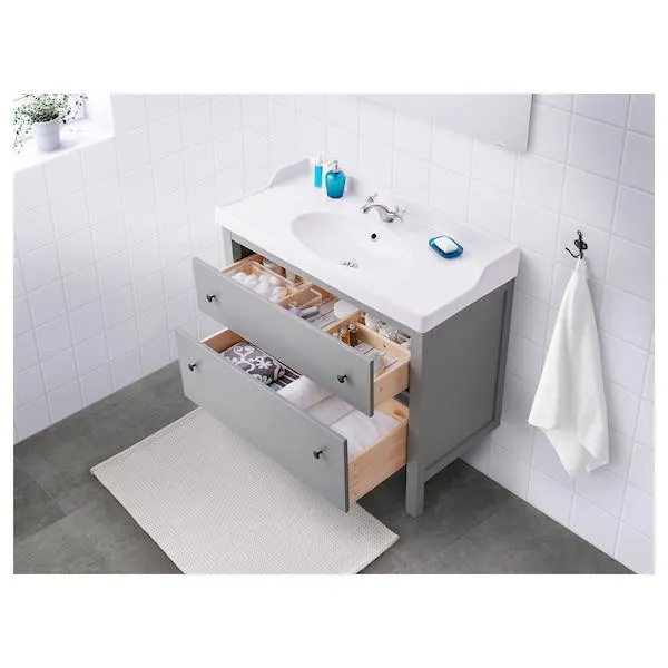 Mueble de lavabo con 2 cajones, gris,