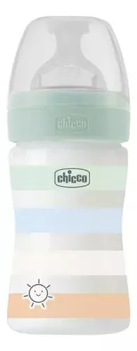 Chicco Biberón Anticólico Well Being 150 Ml Verde Rayas