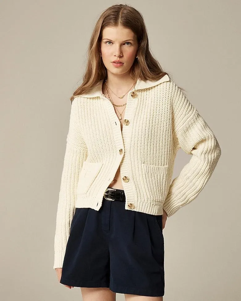 Collared crewneck cardigan
