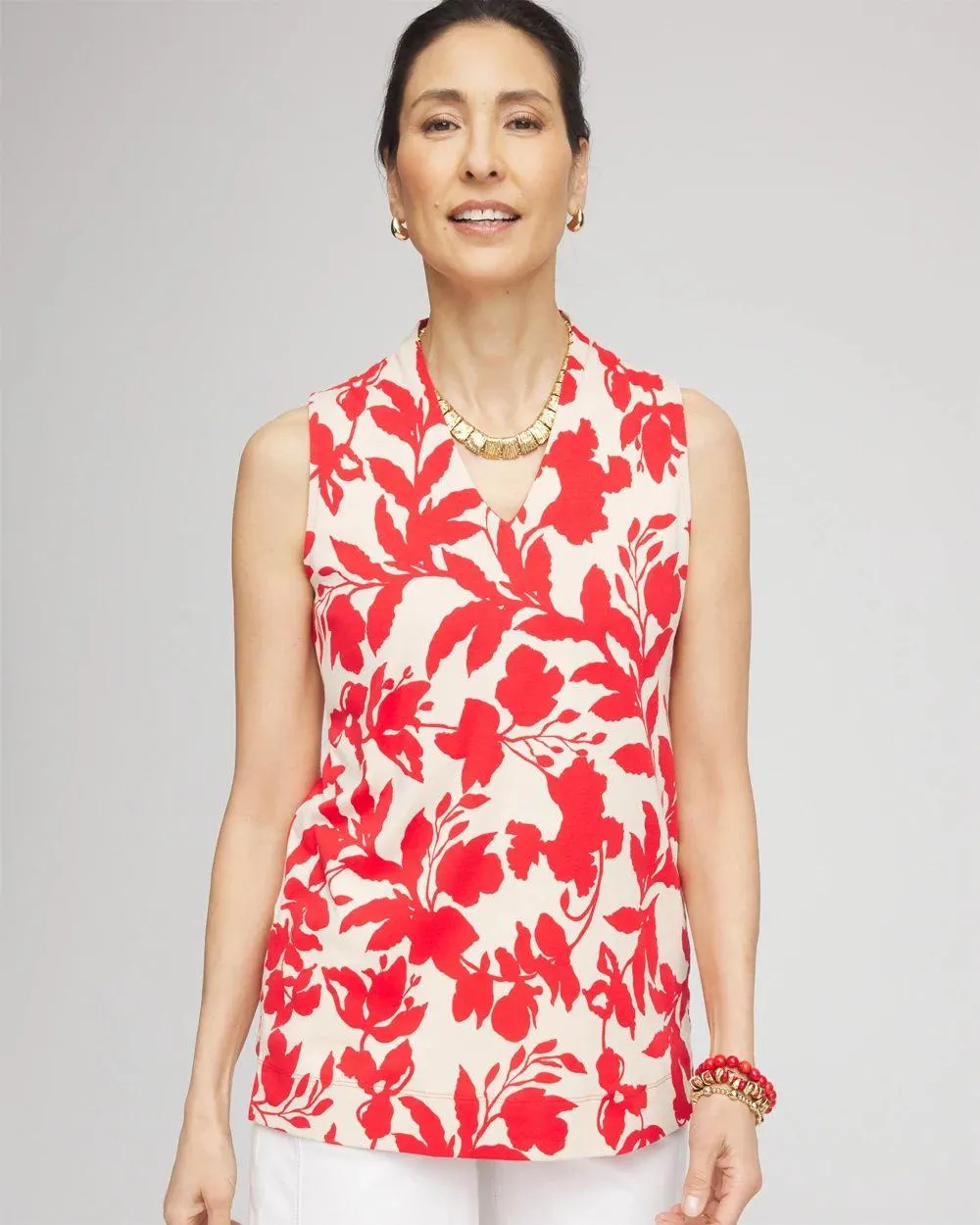 Floral Sleeveless V-Neck Tunic