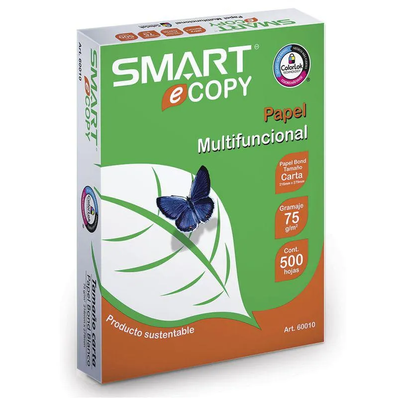 Papel Bond Tamaño Carta Blanco de 37 kg con 500 Hojas Smart Multifuncional