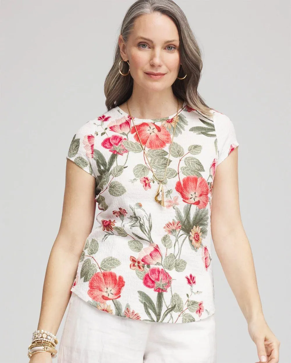 Floral Textured Cap Sleeve Tee