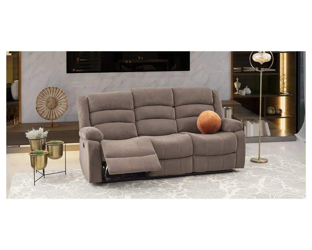 Sofá 3 Plazas Con 2 Reclinables Eléctricos Sedona Café