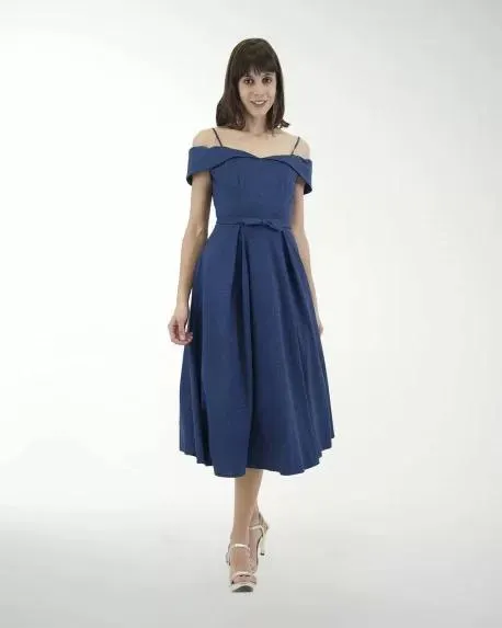 VESTIDO CC GLITTER LARGO DE HOMBROS DESCUBIERTOS