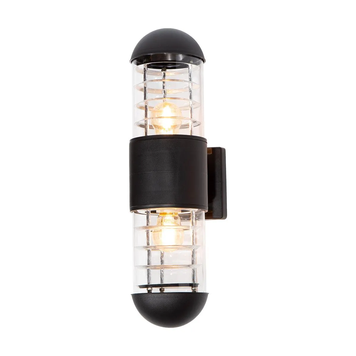 Aplique pared exterior, IP44, color negro, 10W, E27, 2 luces