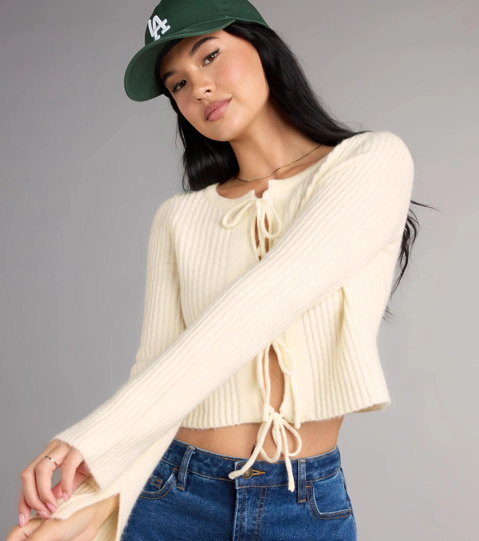 Cozy Charm Tie Front Sweater