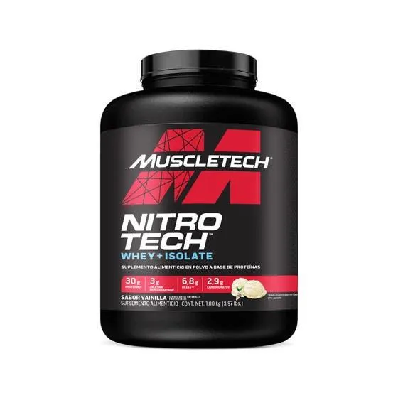 Nitro Tech Mezcla de péptidos y proteína aislada de suero de leche Muscletech Vainilla 4 Libras