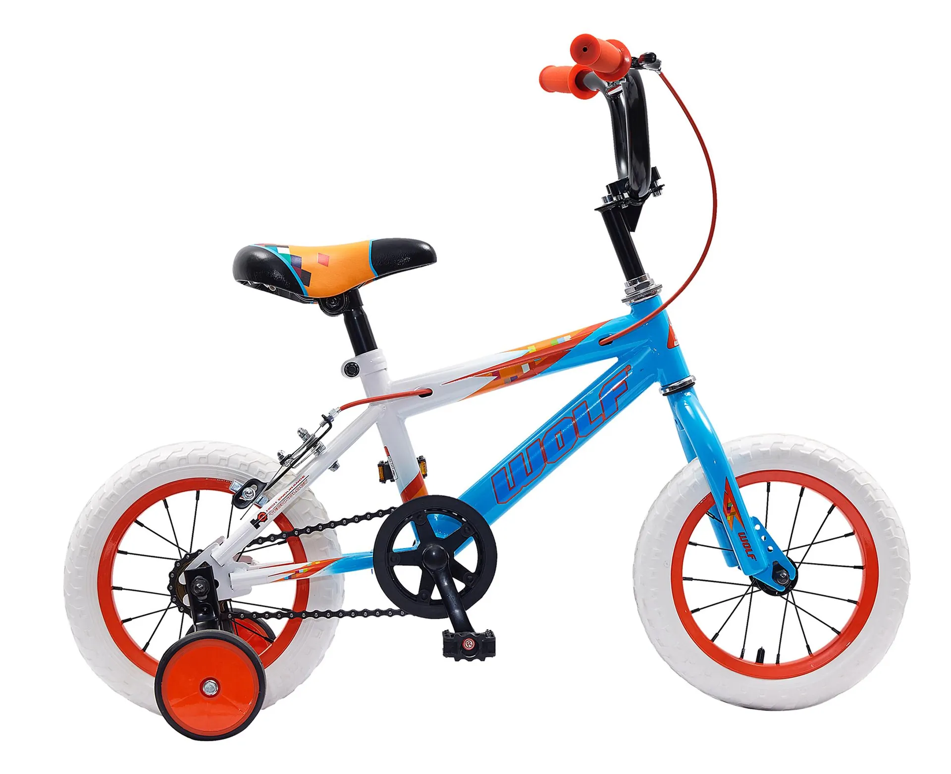 Bicicleta WOLF Infantil R12 1V. Niño Frenos ”V” Ruedas Laterales Acero Azul/Blanco Talla:UN
