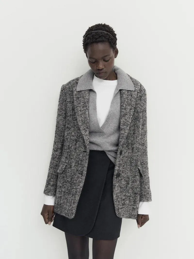 Abrigo chaquetón con lana jaspeado