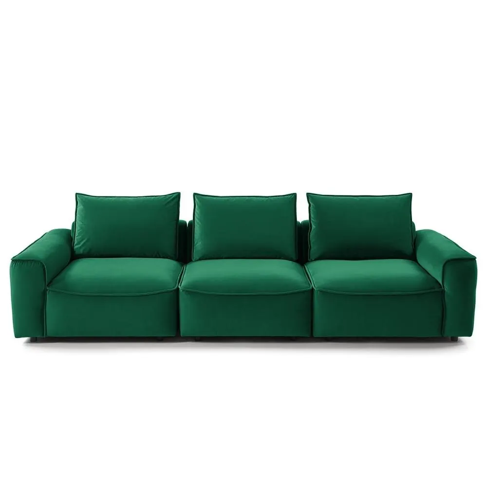 Arcona - Sofá 3 cuerpos estilo moderno con casco redondeado terciopelo color verde forest