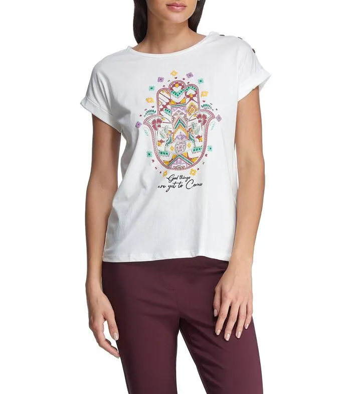 Playera cuello redondo manga corta estampada Mujer