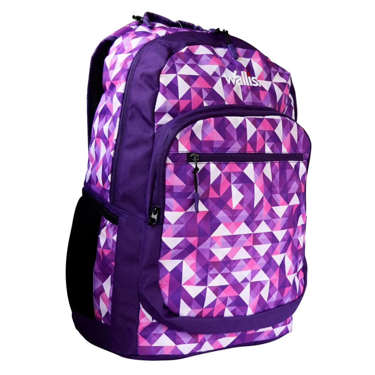 Mochila grande con compartimiento para laptop, cuadros morado/rosa