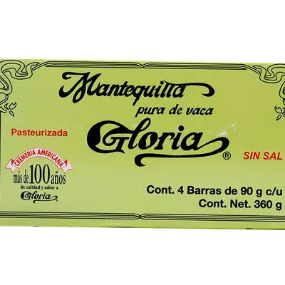 MANTEQUILLA SIN SAL LA GLORIA 360 GRAMOS