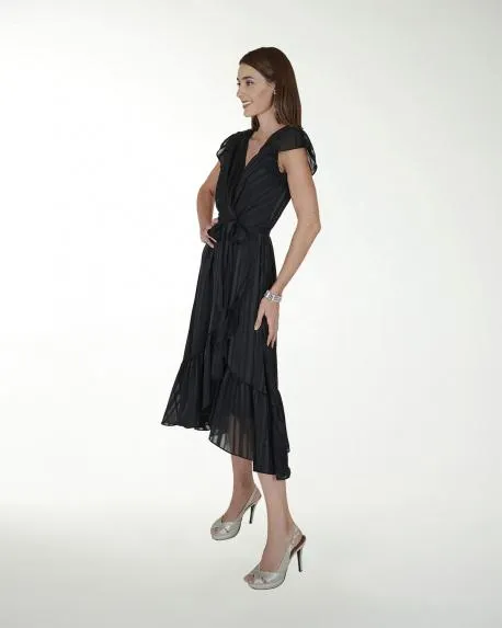 VESTIDO CASUAL ESTAMPADO CON OLAN Y AMARRE