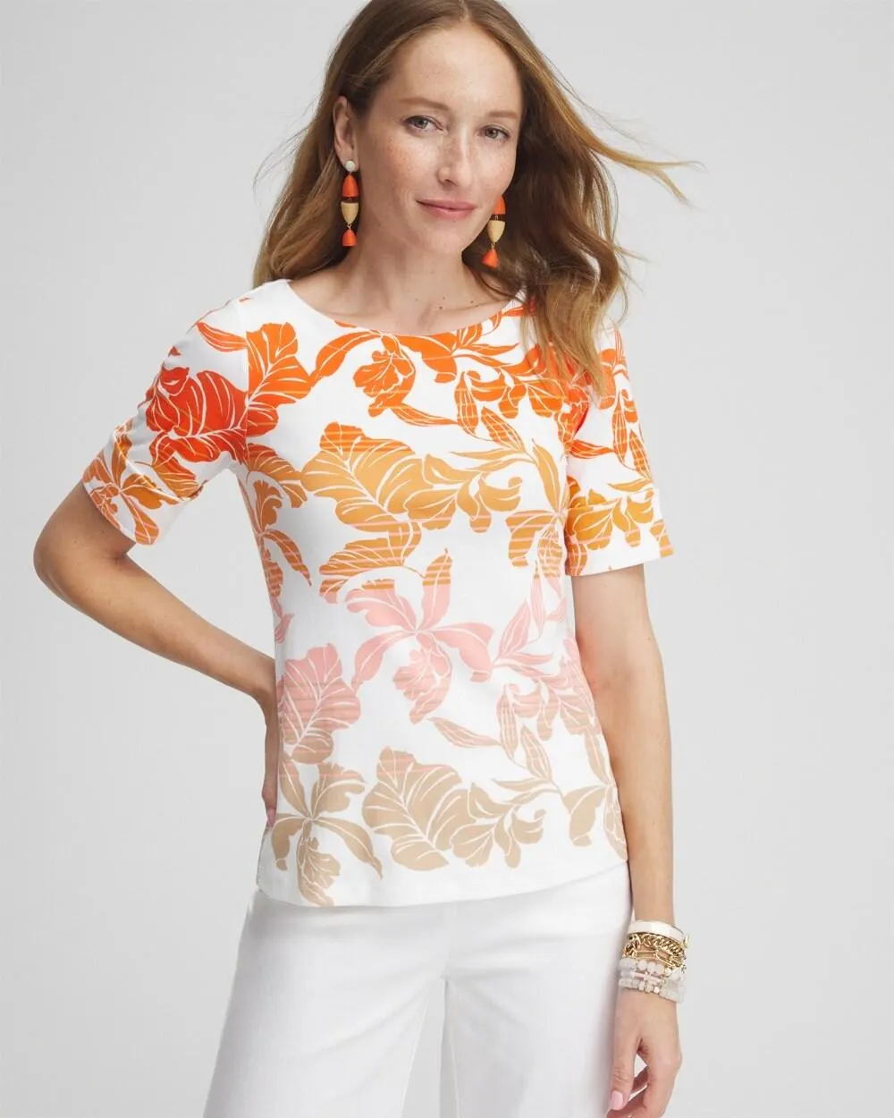 Leaf Print Bateau Neck Tee