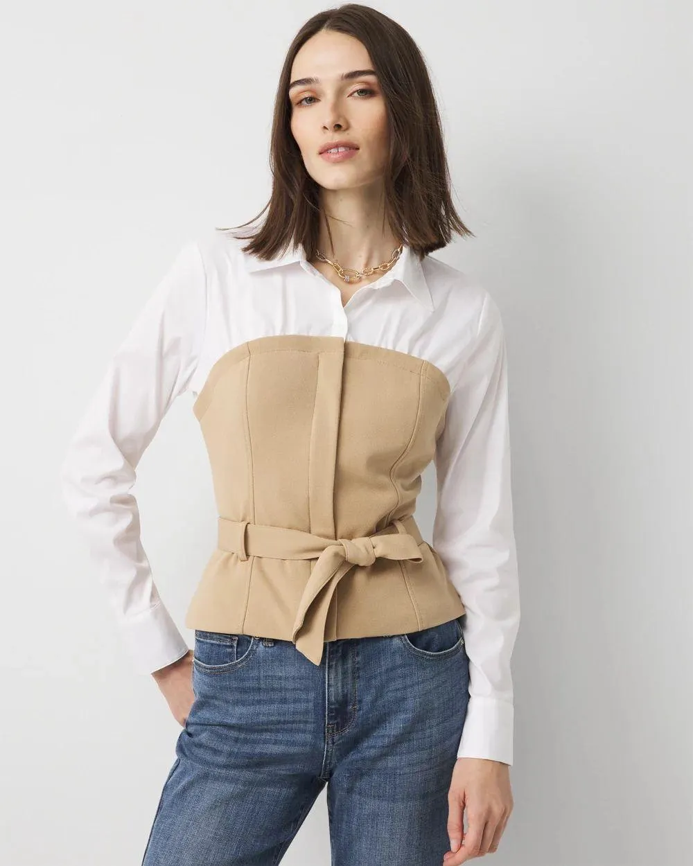 Crepe Bustier + Poplin Shirt