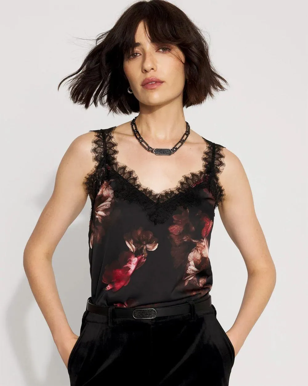 Lace Trimmed Satin Camisole