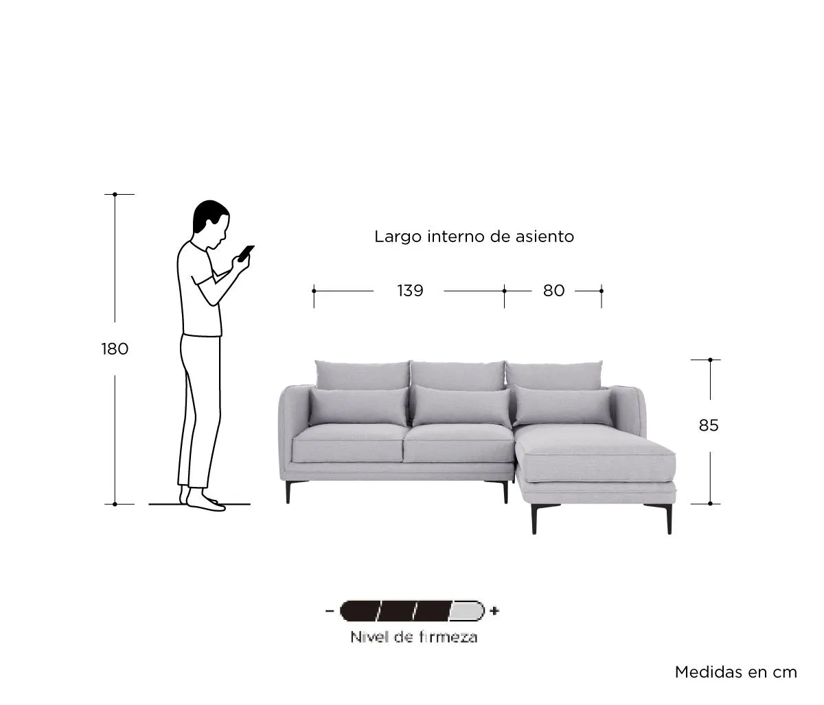 Esquinera Derecha 3 cuerpos Marina - Gris Claro