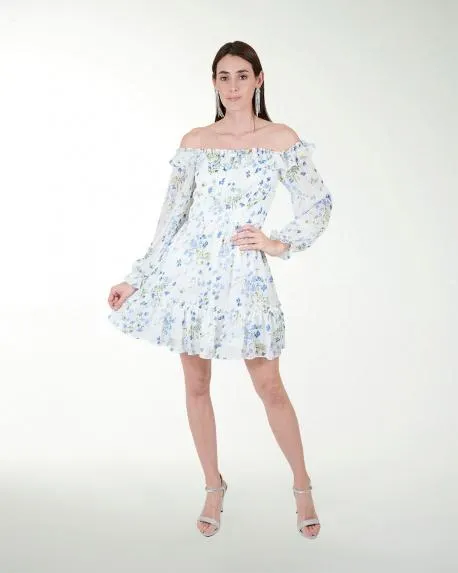 VESTIDO CASUAL ESTAMPADO HOMBRO DESCUBIERTO