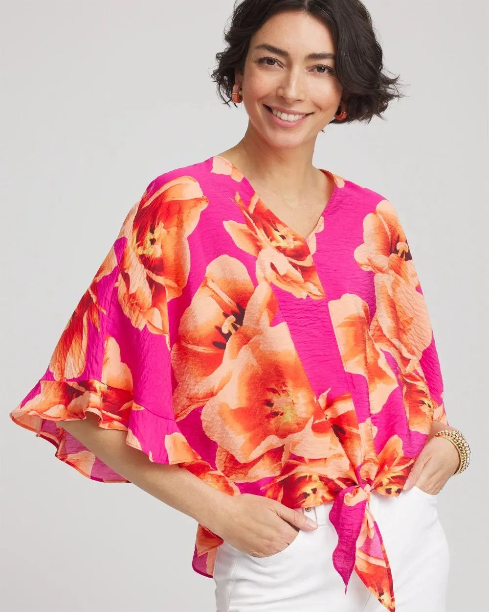 Ecovero ™ Tie-Front Frill Sleeve Blouse