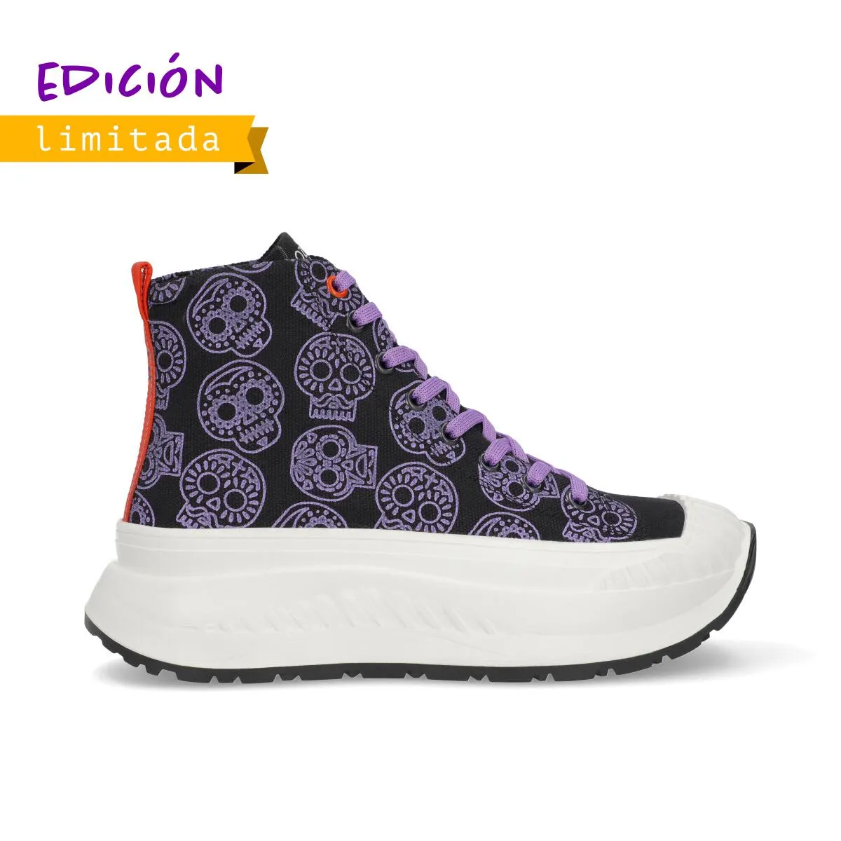 BOTÍN OZONO PARA MUJER CON ESTAMPADO DE CALAVERAS - ESTILO 653103 NEGRO - LILA