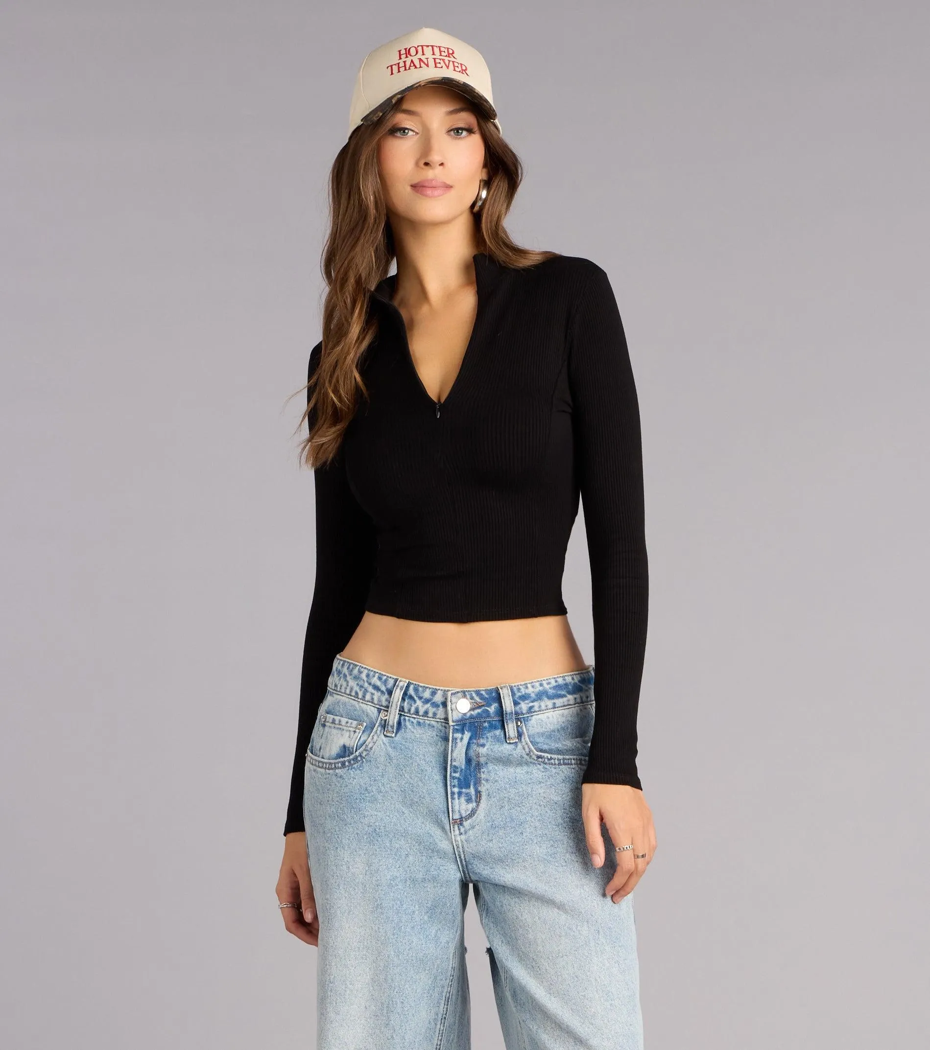 Ready To Move Mock Neck Zip Crop Top