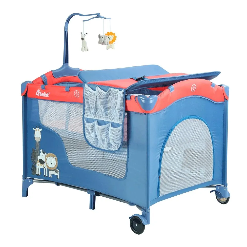 Corral Cuna D´bebé con cambiador mosquitero y móvil Dreams Azul
