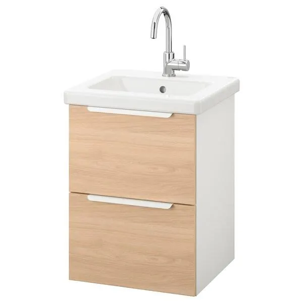 Mueble de lavabo con 2 cajones, efecto roble/blanco Llave GLYPEN,