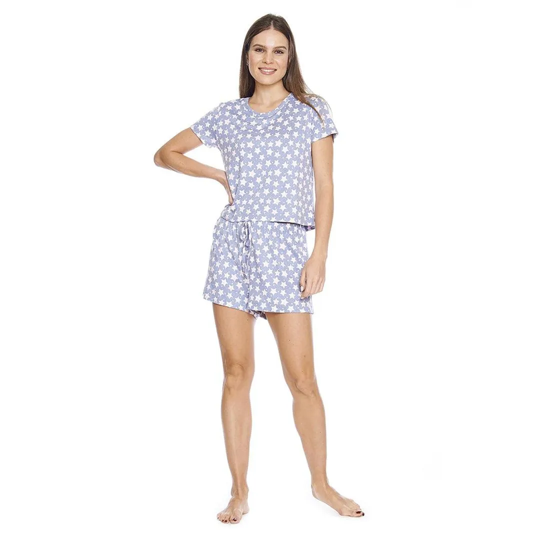 Conjunto Pijama Estrellas Para Mujer Short Blusa Gris