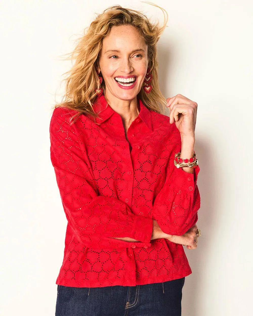 Heart Eyelet Button Down Shirt