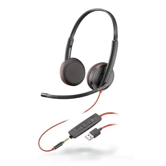 Diadema C/ Microfono Binaural Blackwire Plantronics C3225, Alambrico,USB/ 3.5mm, Negro, 209747-101