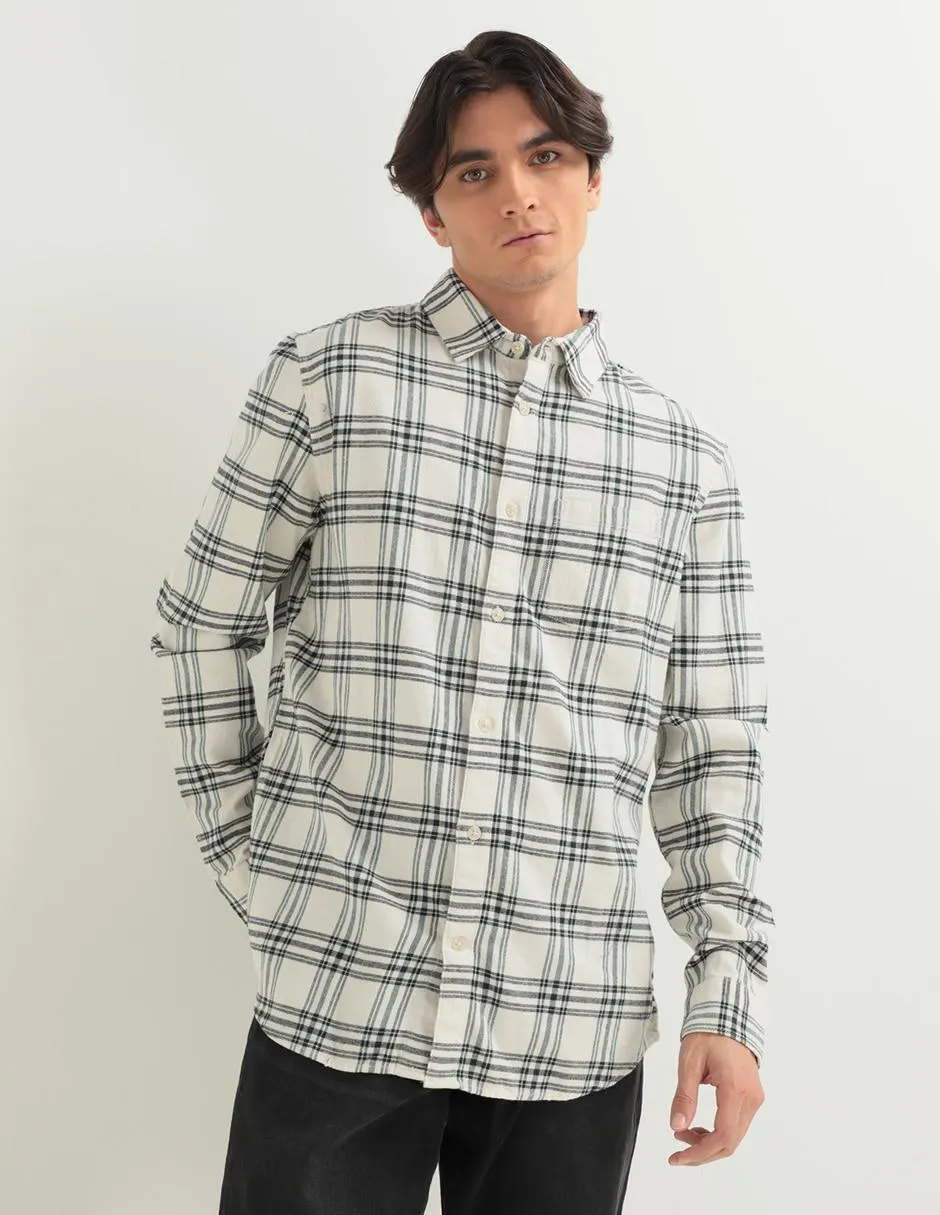 Camisa casual de algodón manga larga para hombre