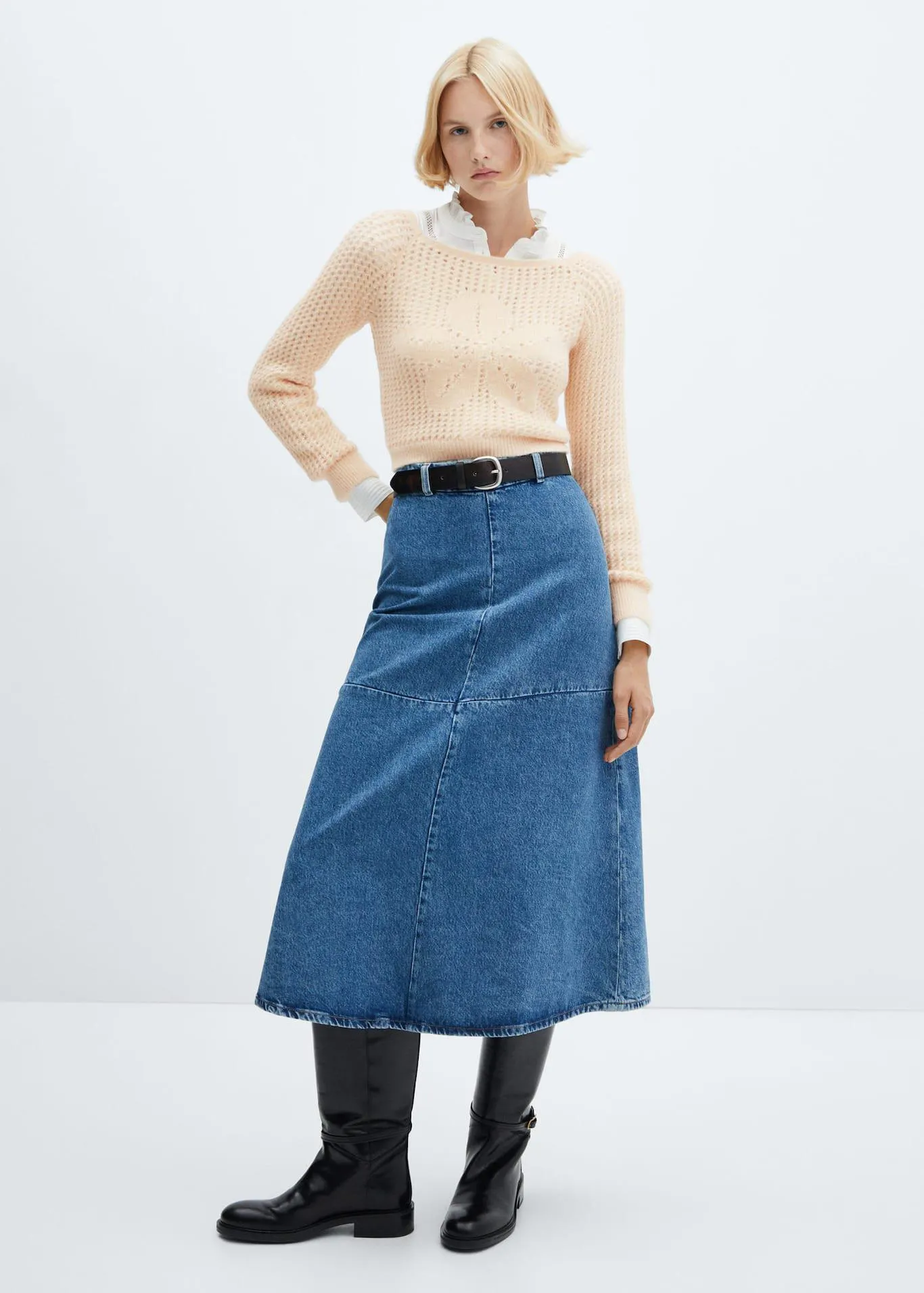 Horgolt, csónaknyakú pulóver