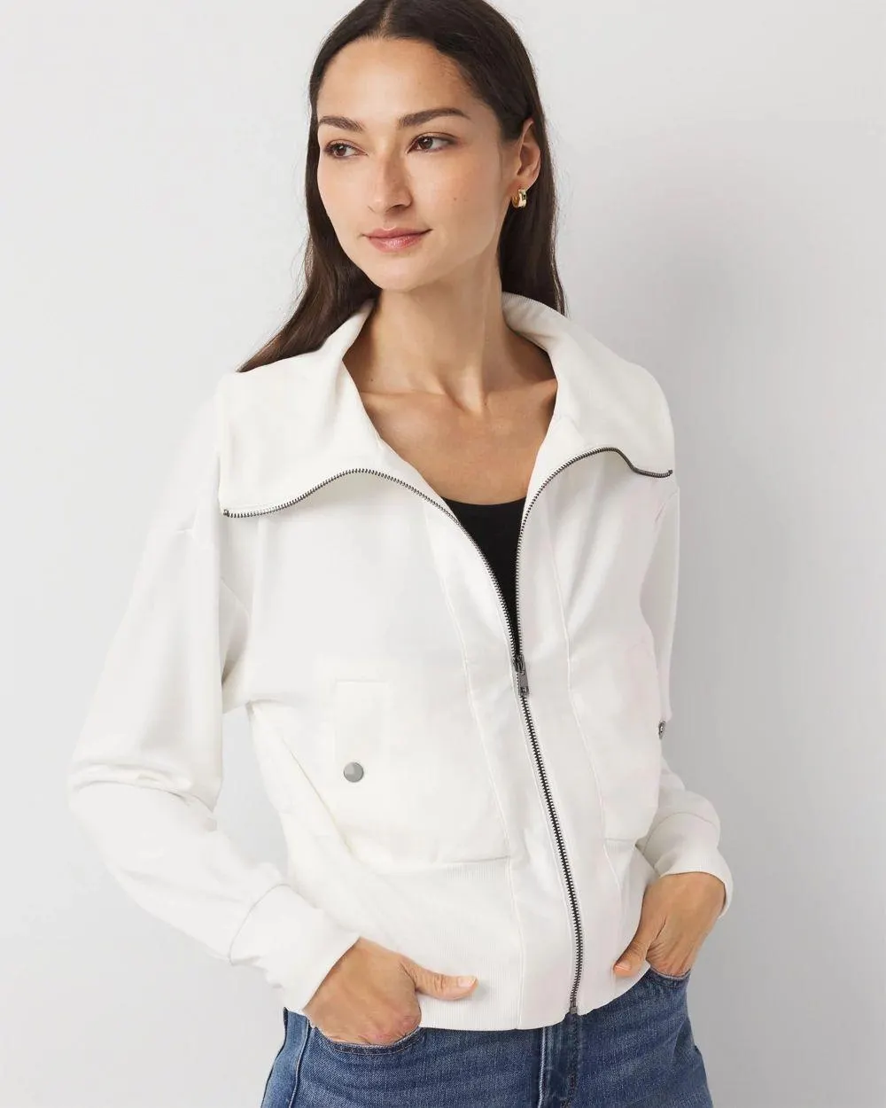 Rib Trim Zip-Up Jacket