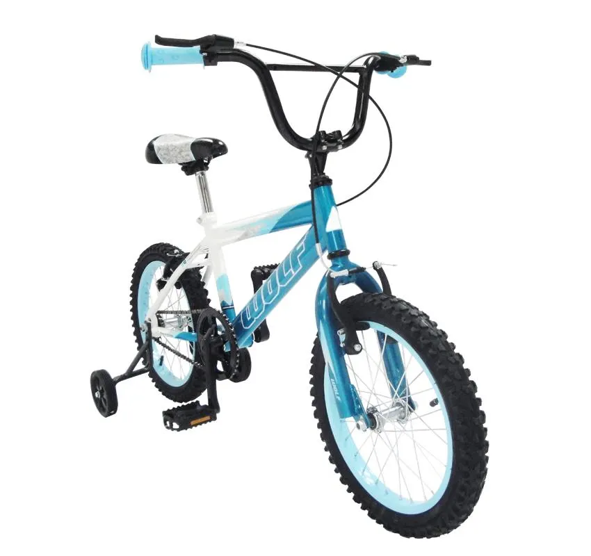 Bicicleta WOLF BMX R16 1V. Niño Frenos ”V” Ruedas Laterales Acero Azul/Blanco Talla:UN