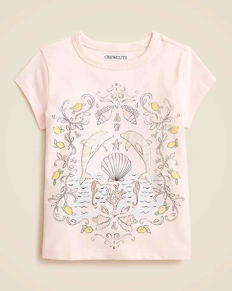 Girls' dolphin graphic T-shirt with sequins