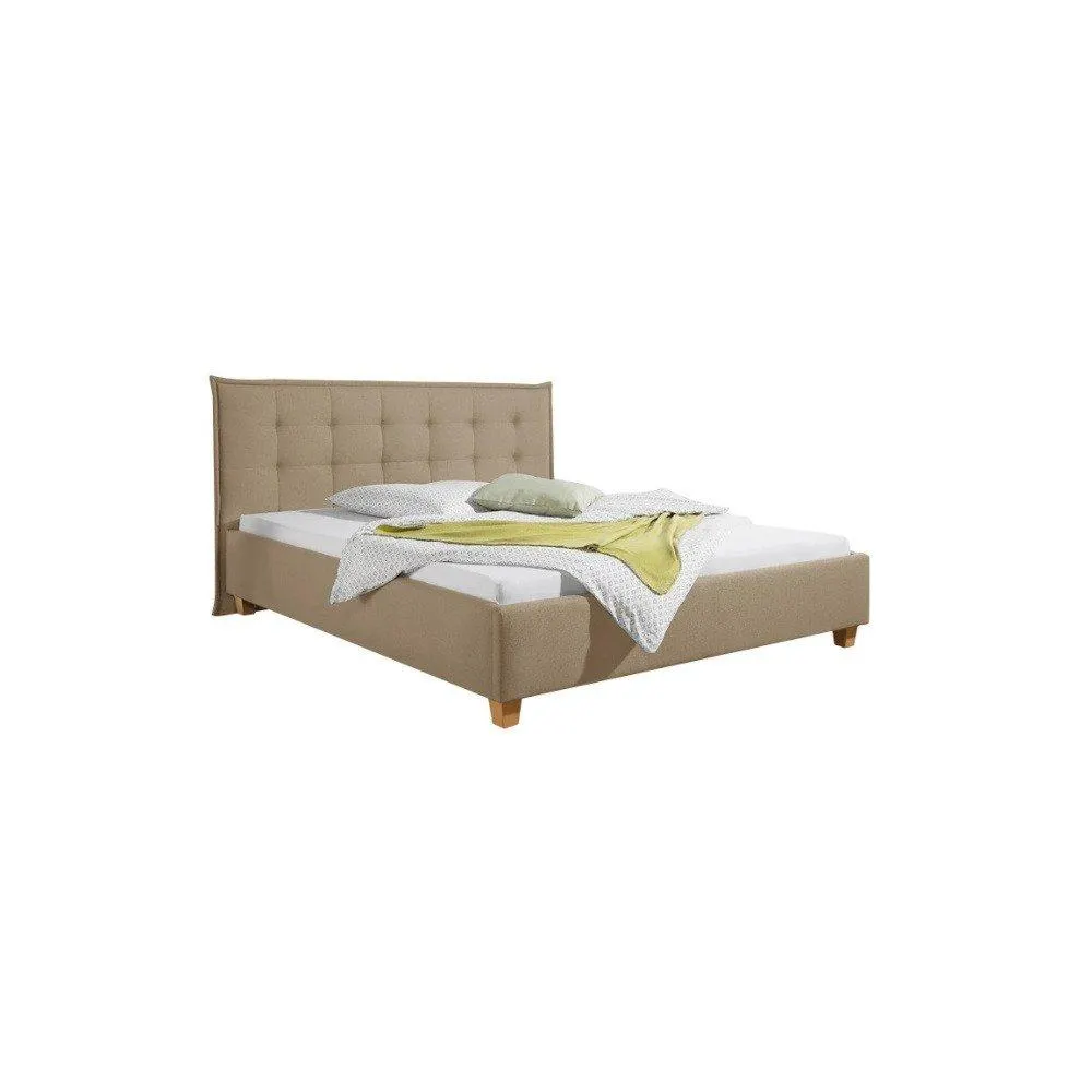 Stann - cama queen estilo moderno capitonada tela color capuccino